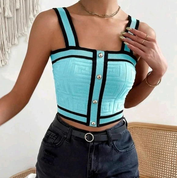 Color Block Knitted Cardigan With Edge Trim And Front Buttons - Picture 3 of 6